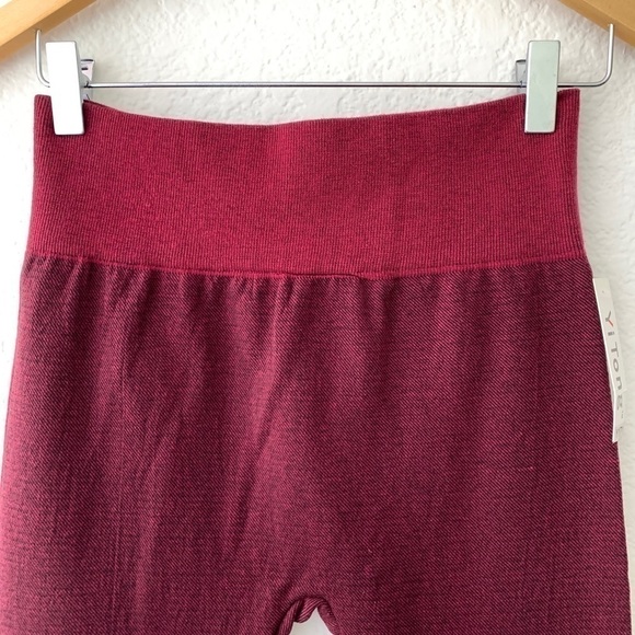 Yi Tong | Maroon Red Cotton Blend Knit Leggings - Picture 4 of 12